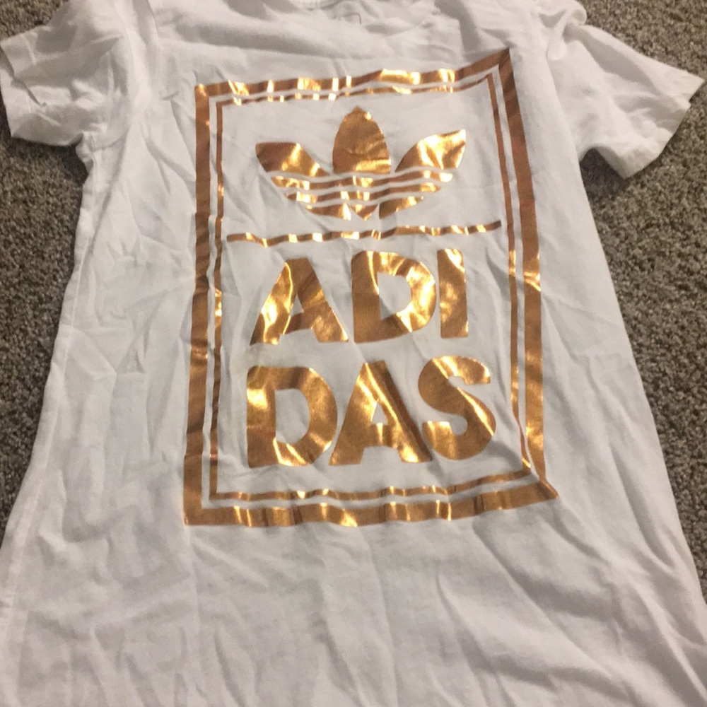 White/gold adidas tee